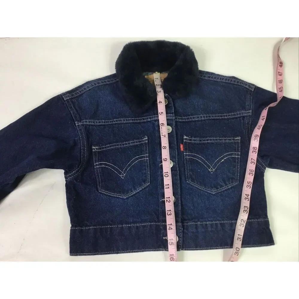 Levi Jacket‎ Child Size SP Blue Denim Collar Blue faux fur Button Kids Chest 30